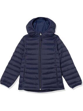 Kids Girls Navy Nylon Lightweight Packable Hooded Stylish Puffer Jacket